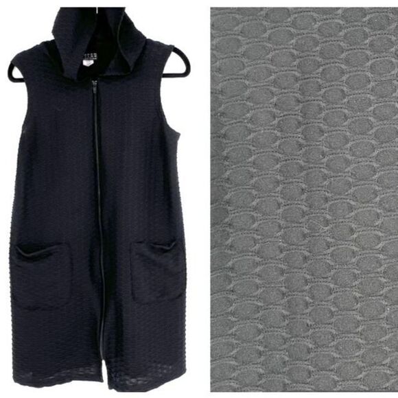 Jordan Taylor Womens Waffle Knit Sleeveless Hooded Swim Cover-Up Black Sz Medium - Picture 1 of 10